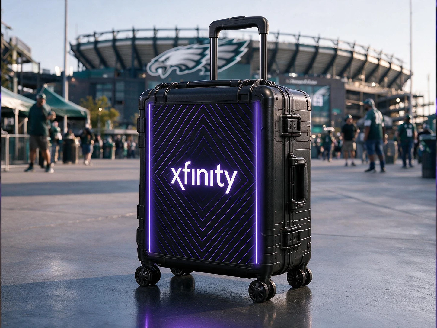 Xfinity portable rolling case at a stadium