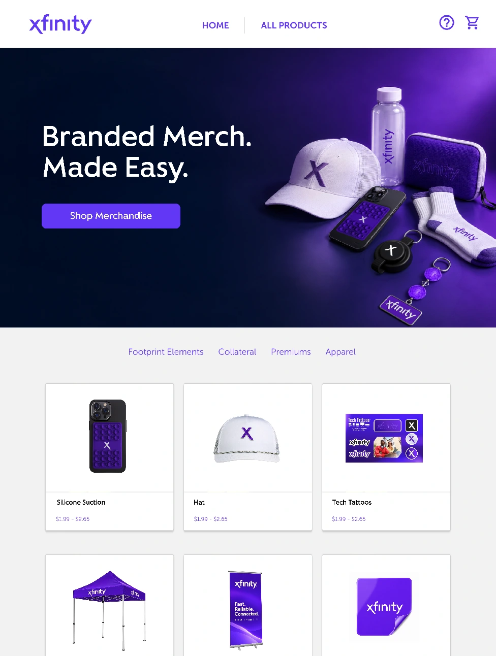 Xfinity Event Platform storefront concept
